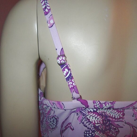 Lands End Tankini Swimsuit Top Size 14 Underwire V-Neck Pink Purple Floral - Picture 8 of 8